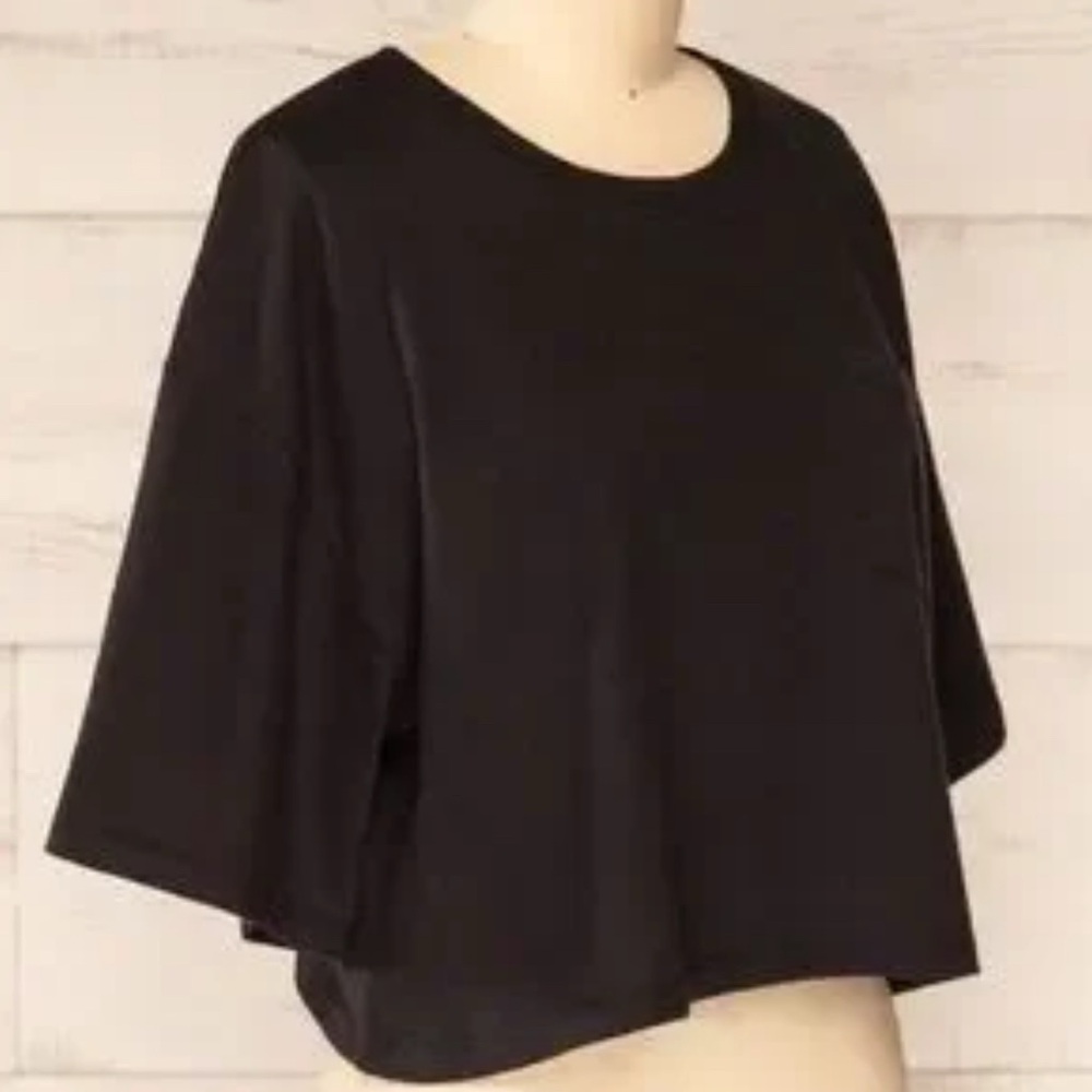Double Zero Black Boxy Oversized Crop Blouse